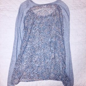 BCBG Grey Sweater with Printed Chiffon Back